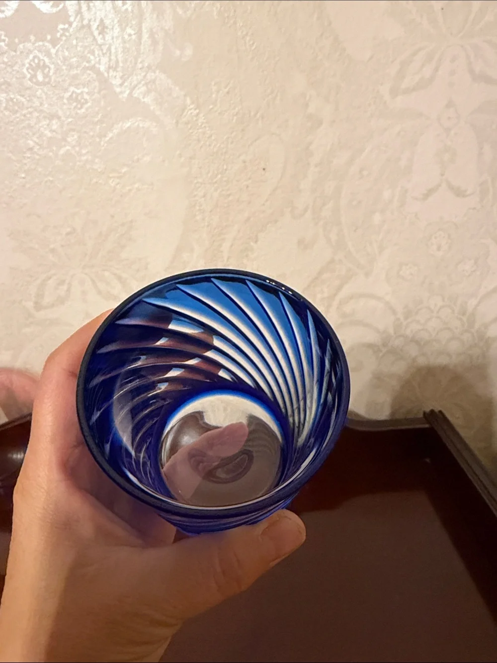 Cobalt Blue double old fashioned cut to clear Swirl glass